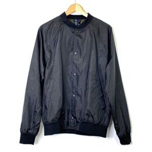 Divided Bomber Jacket Mens size Large Snap Front Shiny Black Polyester
